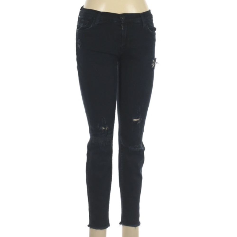 J Brand Black Denim Skinny Jean Legging Pants distressed 28 women’s mid